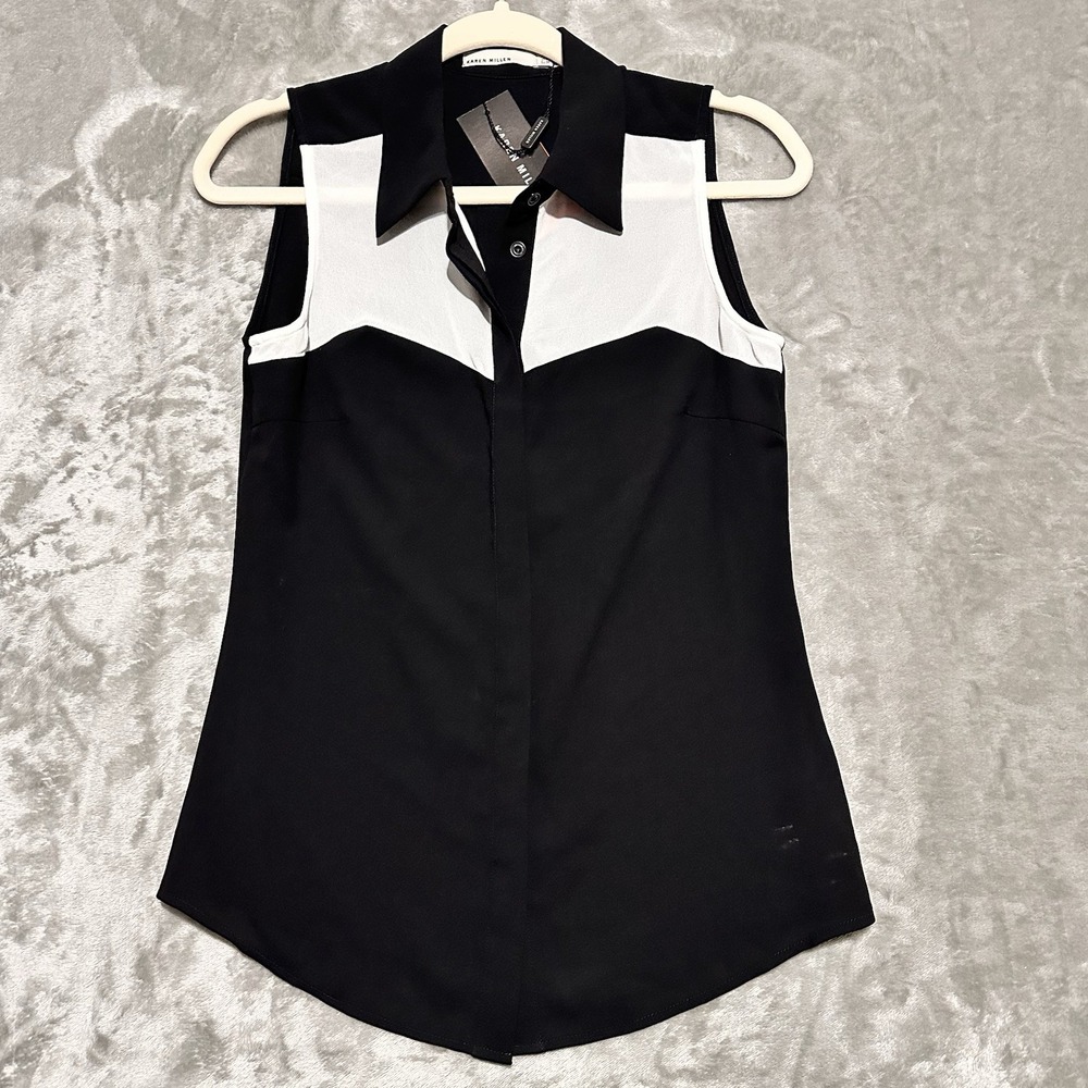Karen Millen Top Button Front Womens US 6 UK 10 Minimalist Office Chic Relaxed
